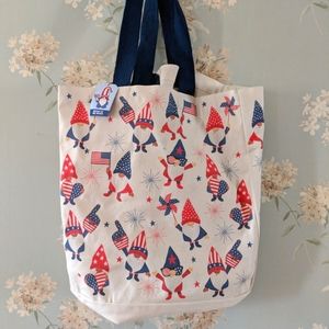 New - Gnome Patriotic Reusable Tote Bag- 16" x 16" x 6"